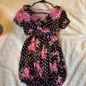 NWT Mars Japanese Gyaru Black Pink Floral Polka Dot Bubble Hem Dress